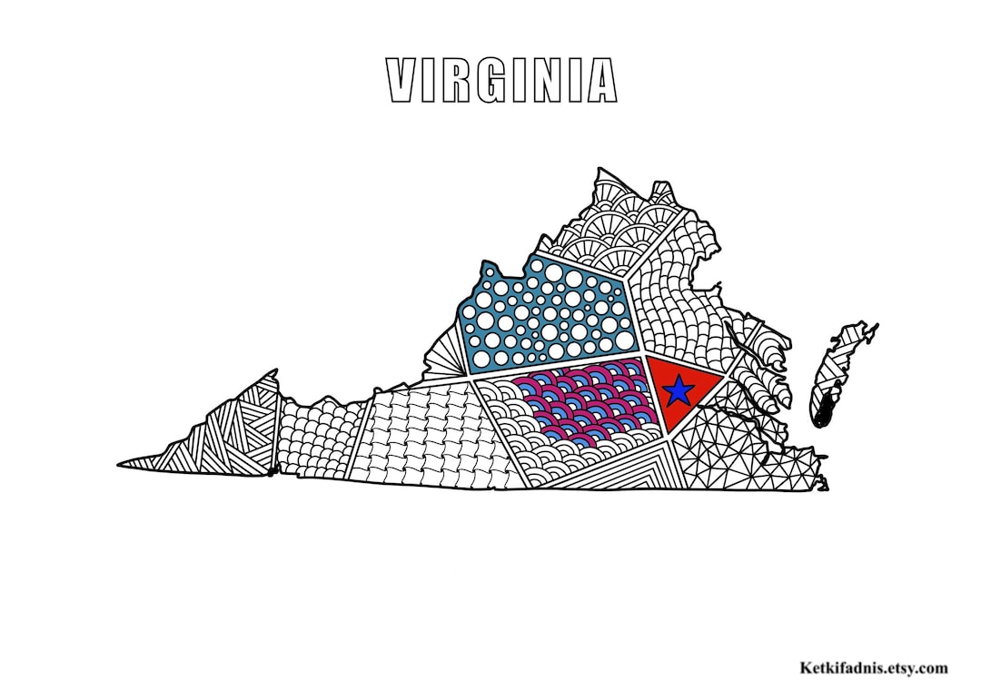 Virginia Map Colouring Page Digital Download PDF Zentangle - Etsy