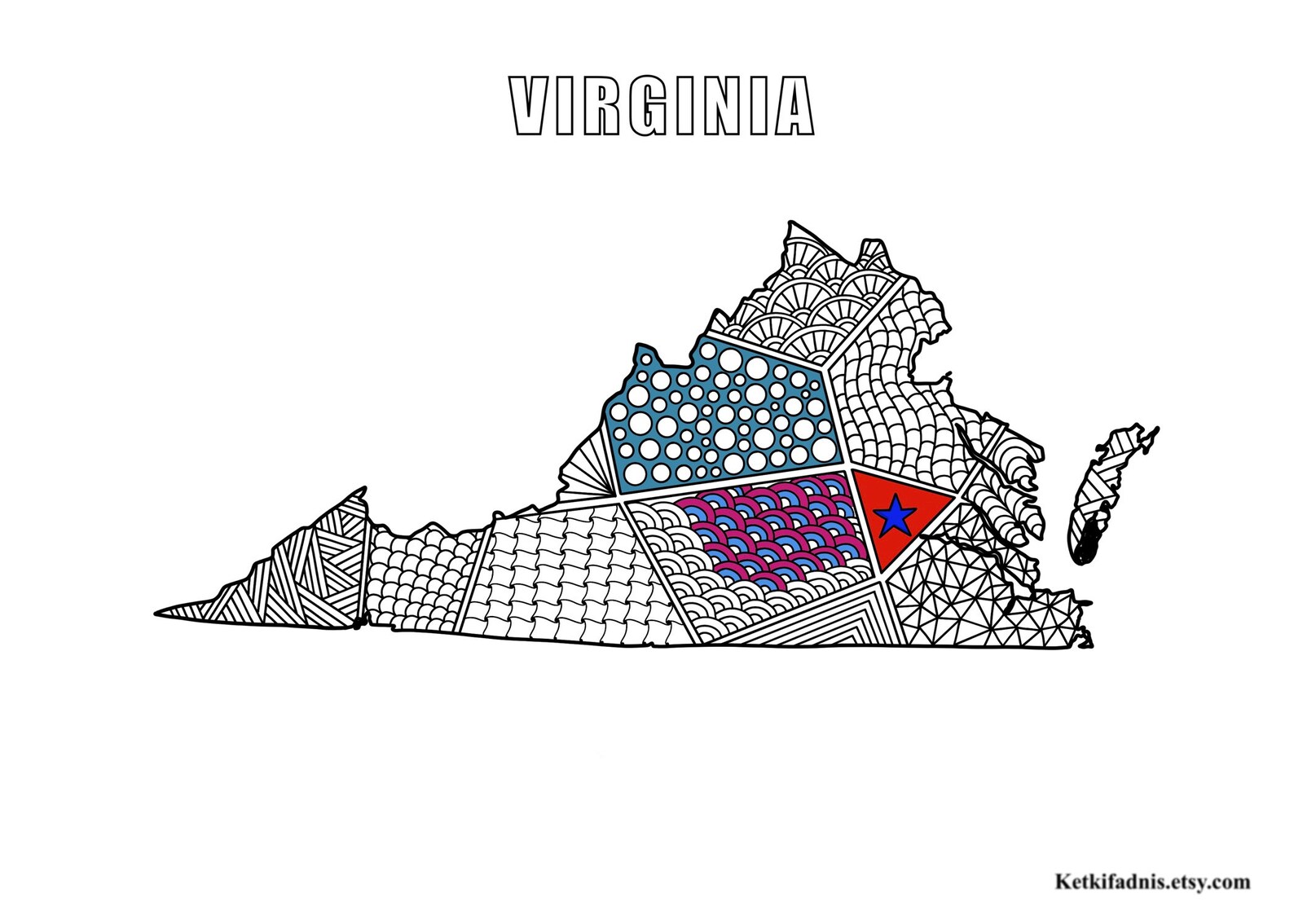 Virginia Map Colouring Page Digital Download PDF Zentangle - Etsy Singapore
