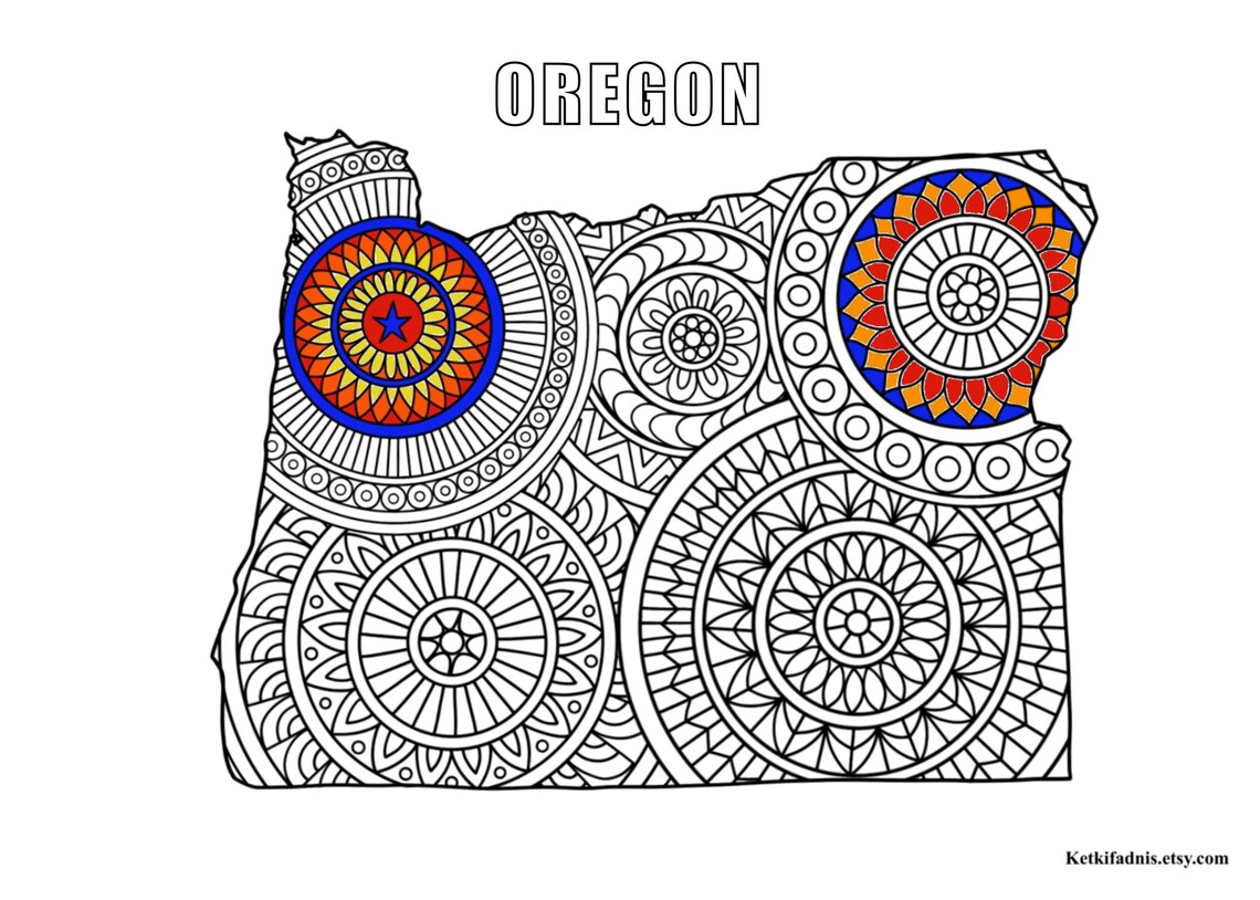 Oregon Map Colouring Page Digital Download PDF Zentangle - Etsy