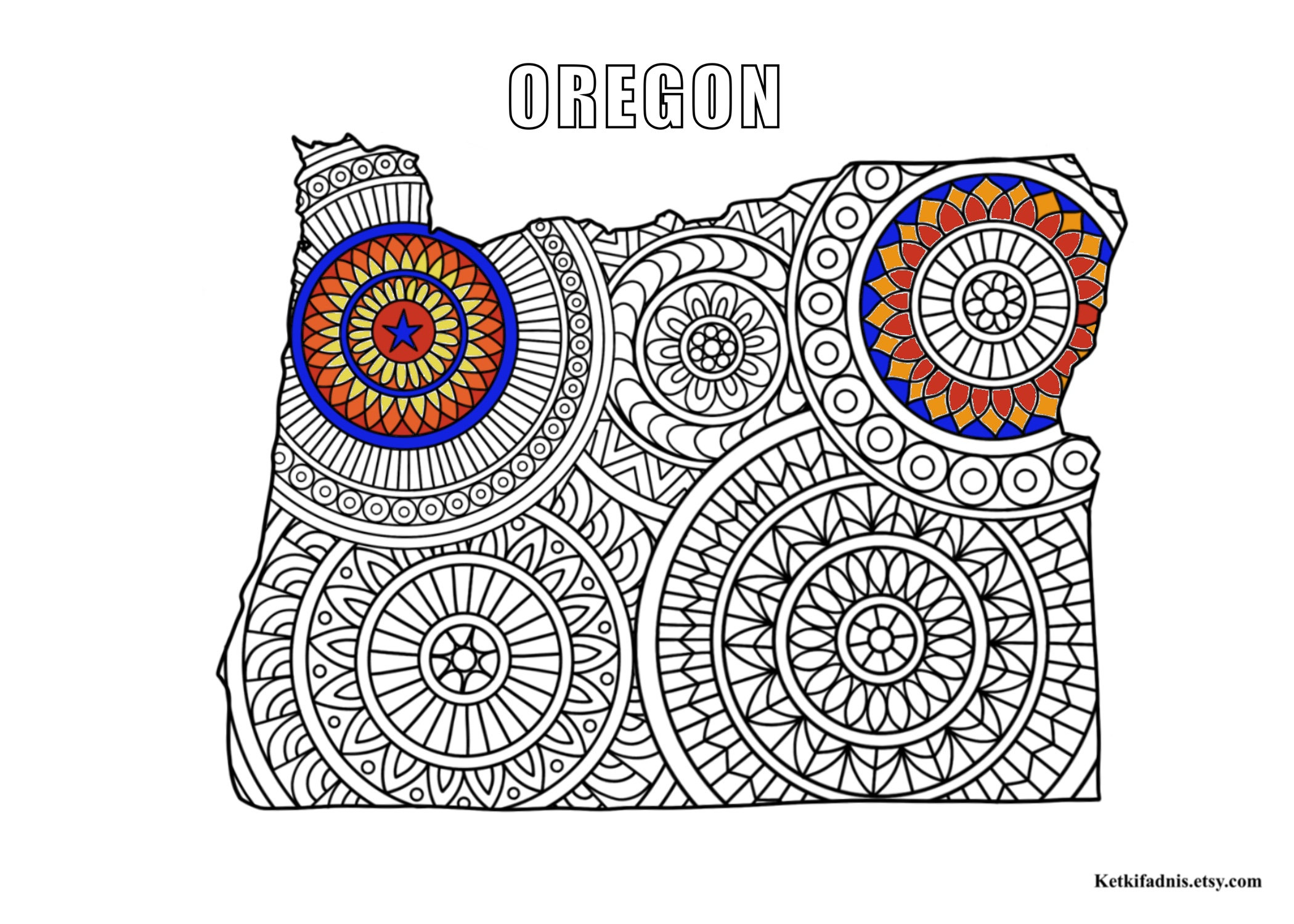 Oregon Map Colouring Page Digital Download PDF Zentangle Etsy.de