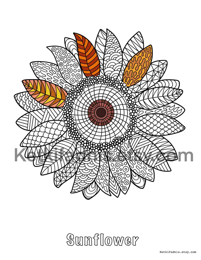 Sunflower Coloring Page Flower Coloring Page PDF Download Digital