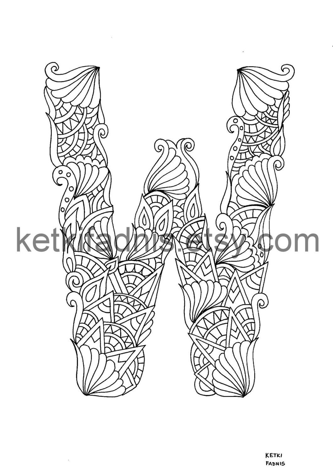 Letter W Coloring Page Instant PDF Download Alphabet Coloring Page Hand ...
