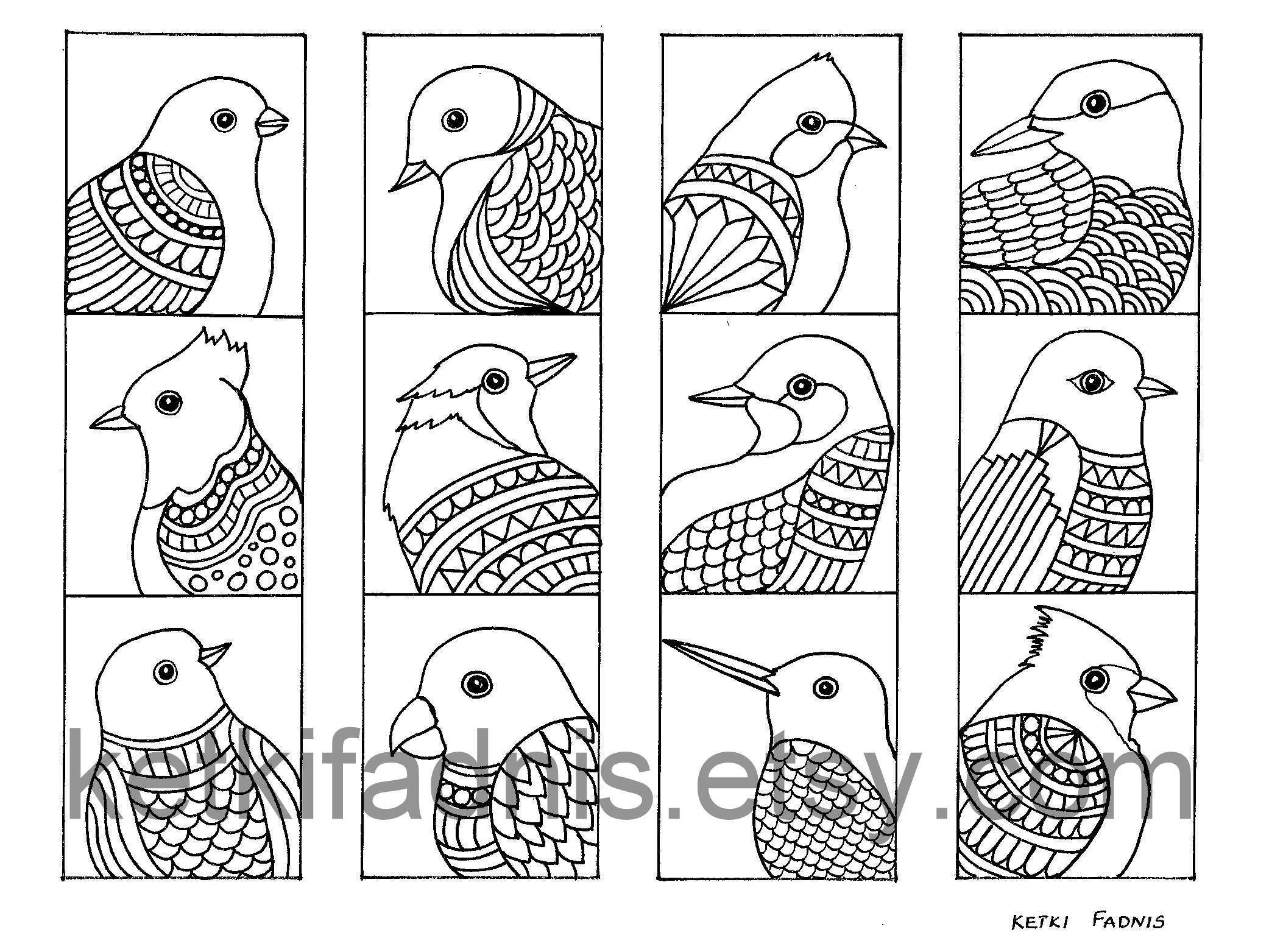 Coloring Bookmarks Birds PDF Download Bookmarks to Color Etsy