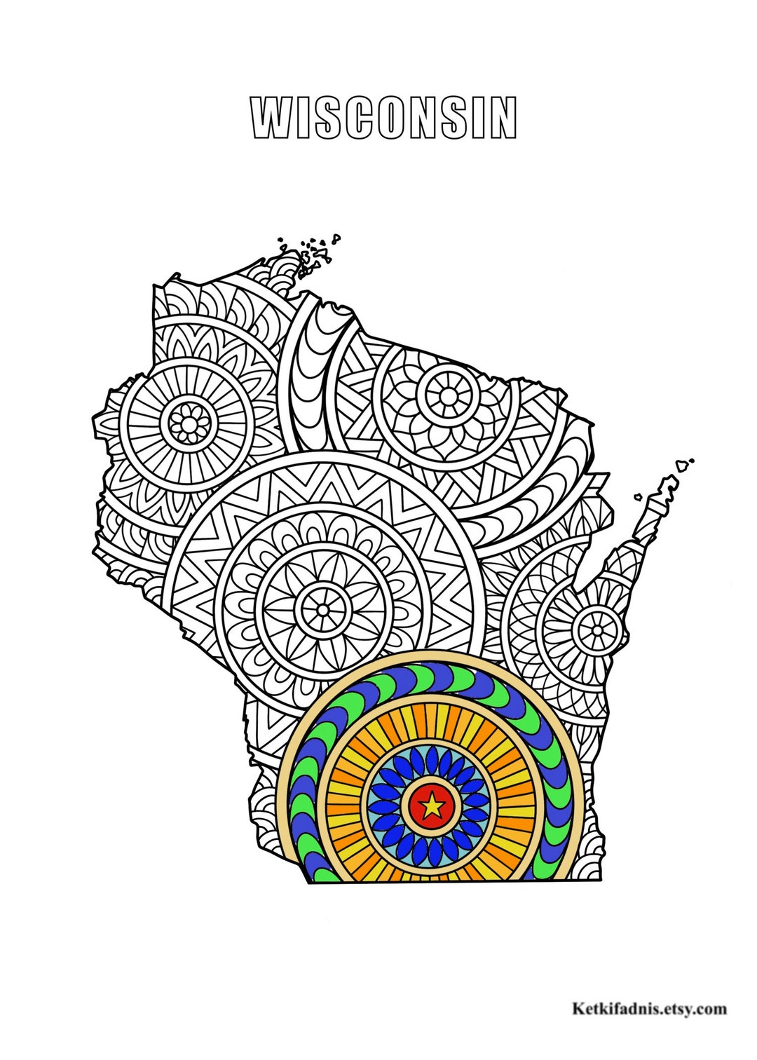 Wisconsin Map Colouring Page Digital Download PDF - Etsy