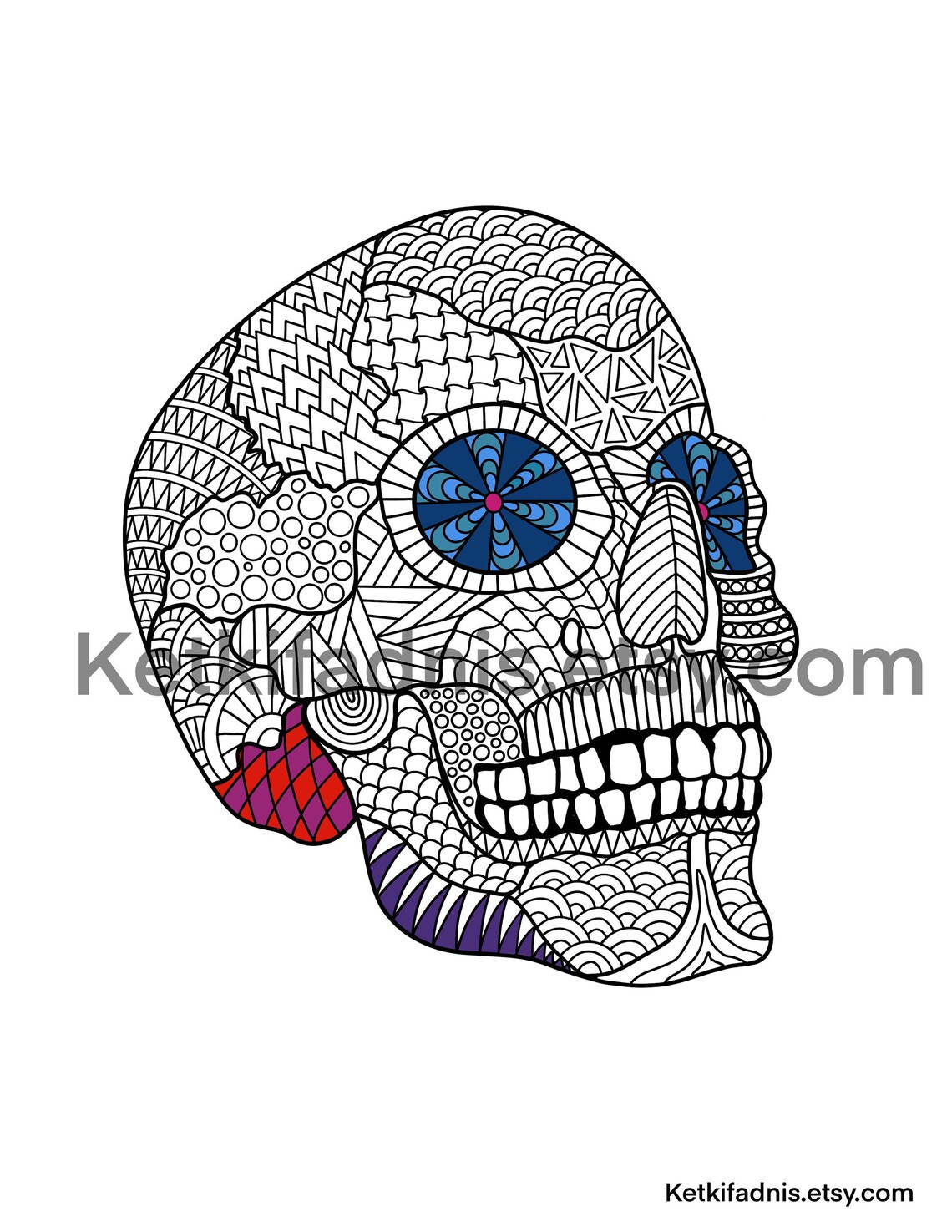 Skull Colouring Page Halloween Coloring Page PDF Digital - Etsy