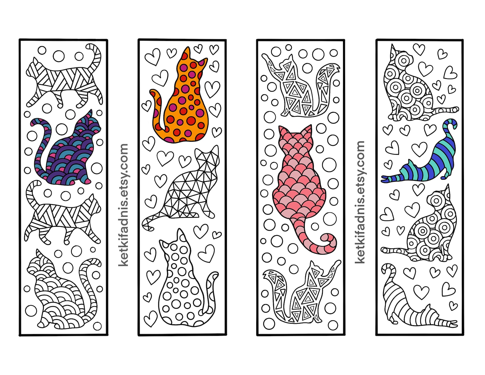Cats Coloring Bookmarks Bookmarks Coloring Page Instant - Etsy