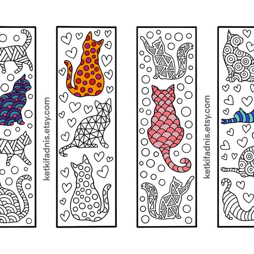 Cats Coloring Bookmarks Bookmarks Coloring Page Instant Etsy