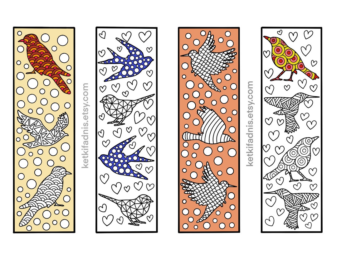Birds Coloring Bookmarks Bookmarks Coloring Page Instant Etsy