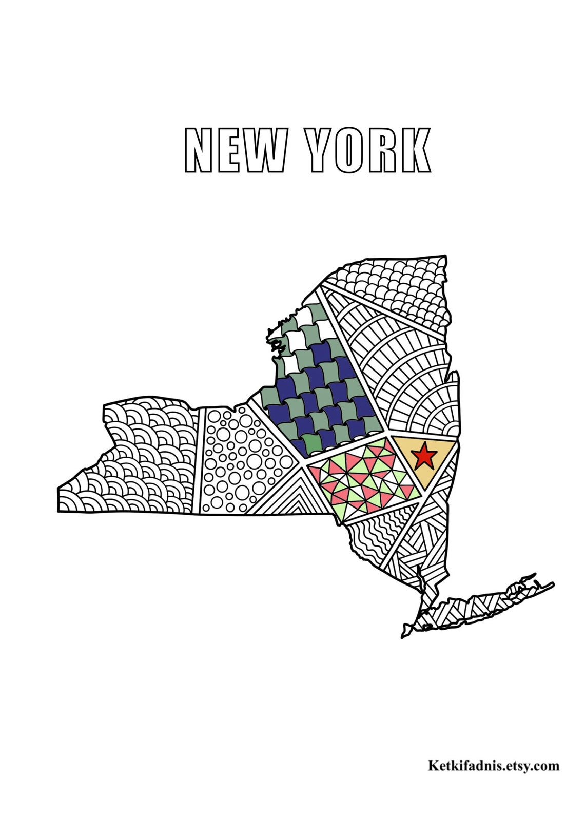 New York Map Colouring Page Digital Download PDF Zentangle - Etsy