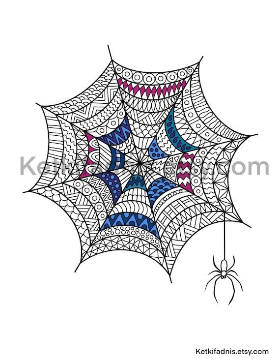 Spiderweb Colouring Page Halloween Coloring Page Pdf Etsy