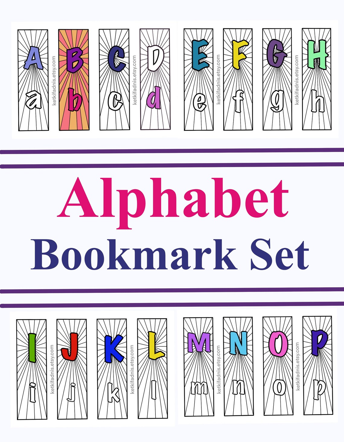Alphabet Letter Bookmarks Set of 7 Pdf Colouring Bookmarks Etsy