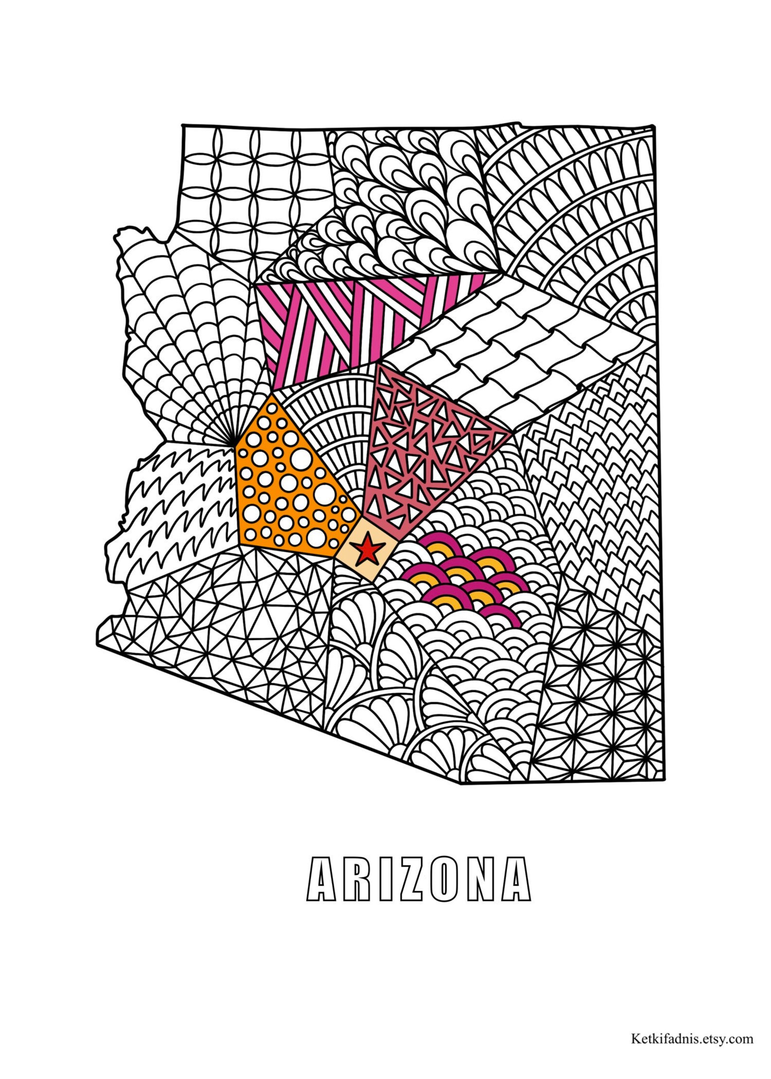 Arizona Map Colouring Page Digital Download PDF Zentangle - Etsy