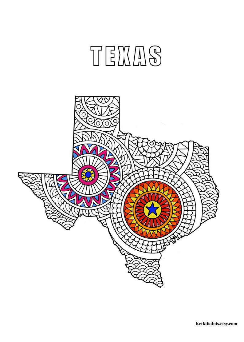 Texas Map Colouring Page Digital Download PDF Zentangle - Etsy