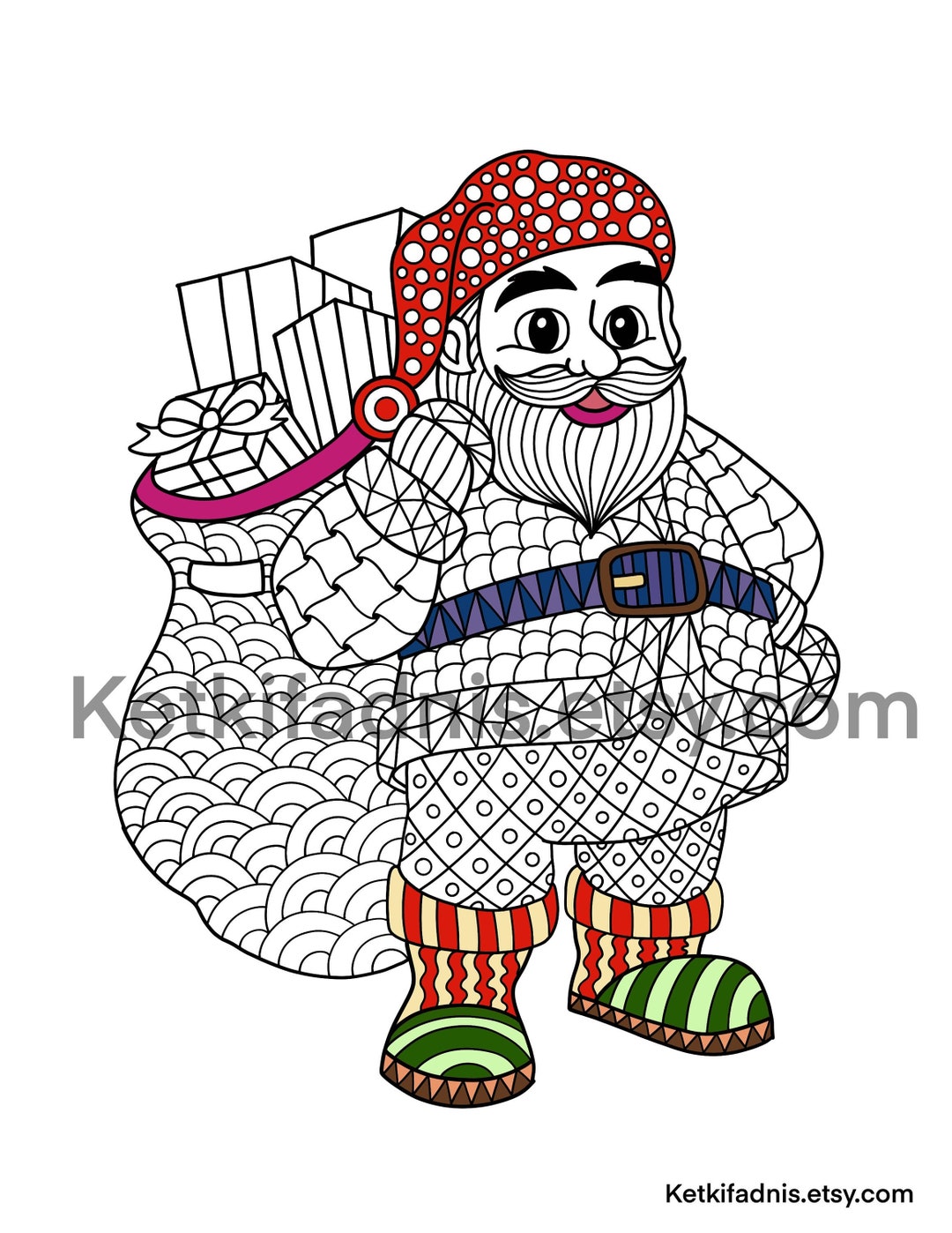 Santa Claus Coloring Page PDF Digital Download Zentangle - Etsy