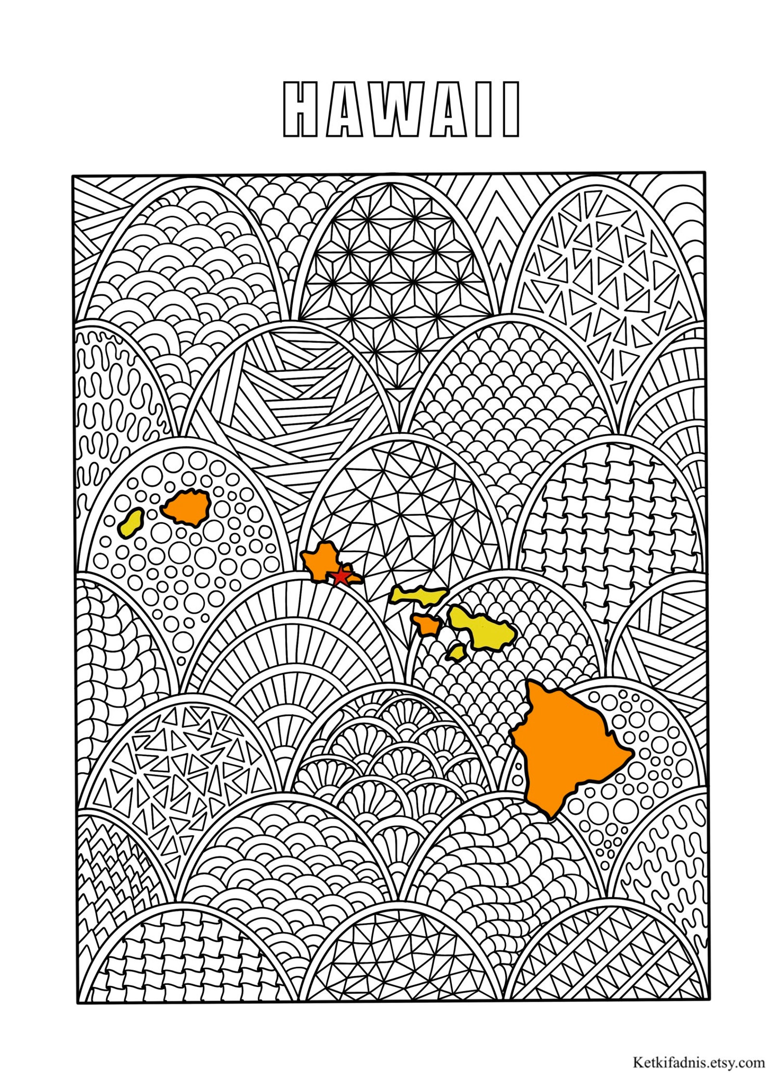 Hawaii Map Colouring Page Digital Download PDF Zentangle - Etsy