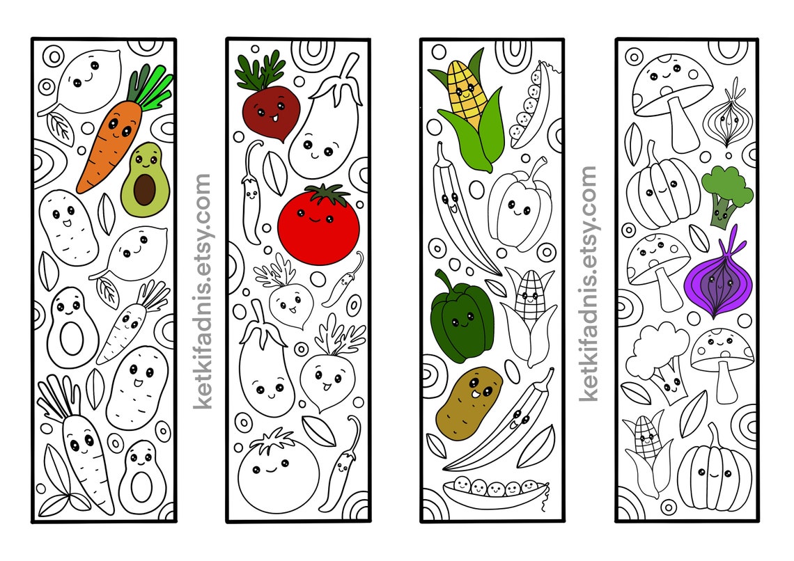 Kawaii Vegetables Coloring Bookmarks Bookmarks Coloring Page - Etsy
