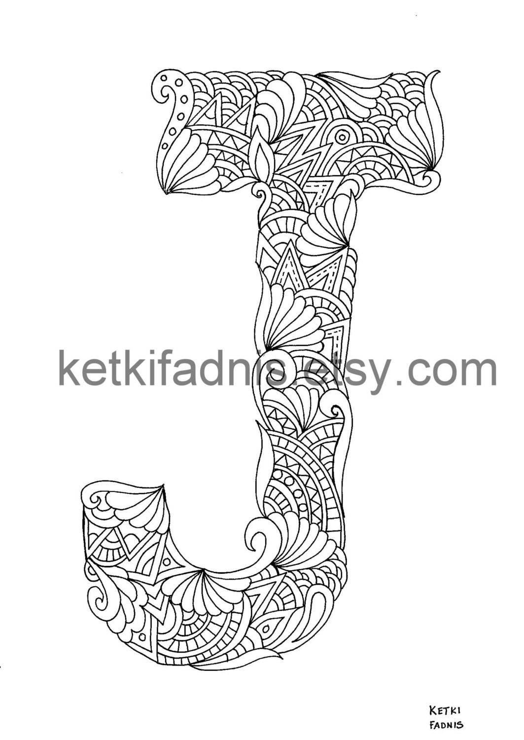 Letter J Coloring page - Instant PDF Download - Alphabet coloring page