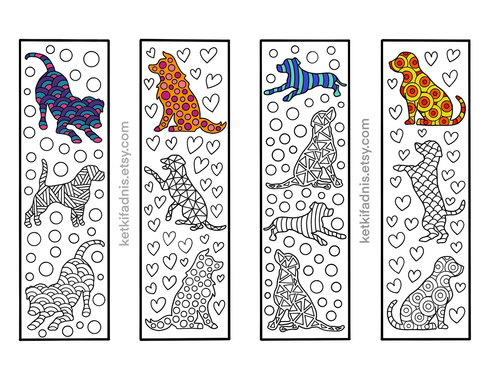 Dogs Coloring Bookmarks Bookmarks Coloring Page Instant - Etsy