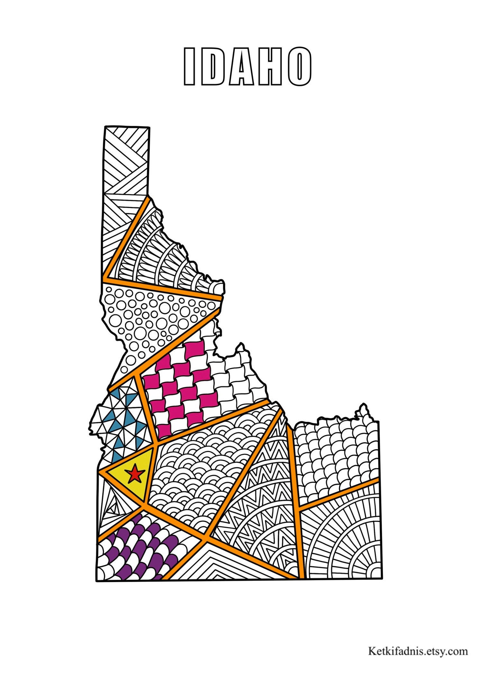 Idaho Map Colouring Page Digital Download PDF Zentangle - Etsy
