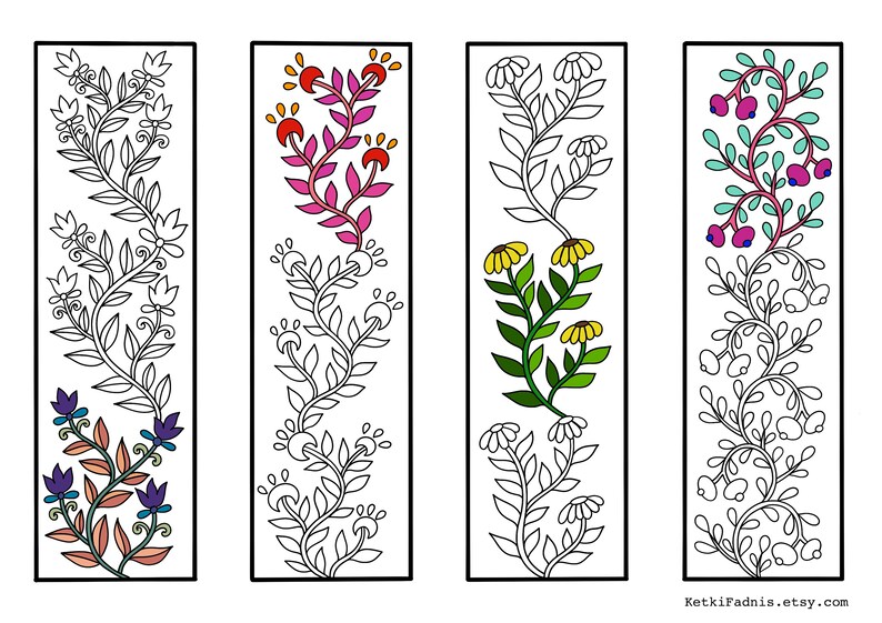 Download Paper Party Supplies Party Favors Coloring Page Flowers 6 Coloring Bookmarks Bookmarks Coloring Page Digital Download Diy Instant Pdf Download