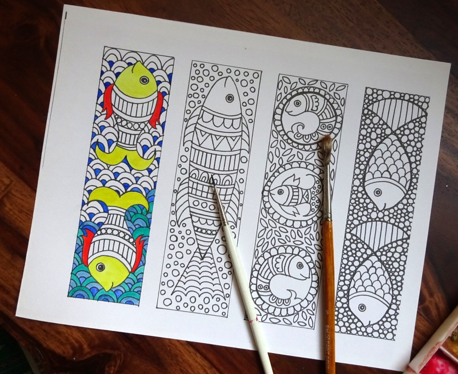 Coloring Bookmarks Fish Digital Download Bookmarks to - Etsy