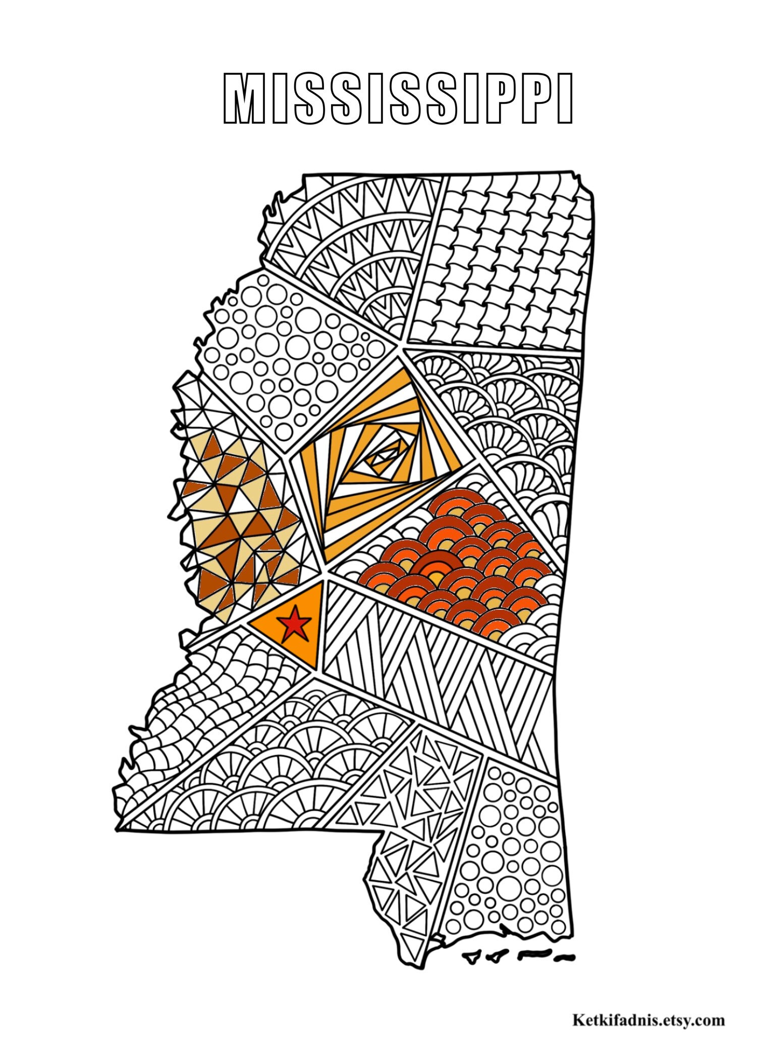 Mississippi Map Colouring Page Digital Download PDF | Etsy
