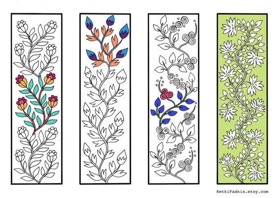Coloring Bookmarks - Flowers - PDF Download - Bookmarks to color - Digital  download - Hand drawn - DIY - Print and color