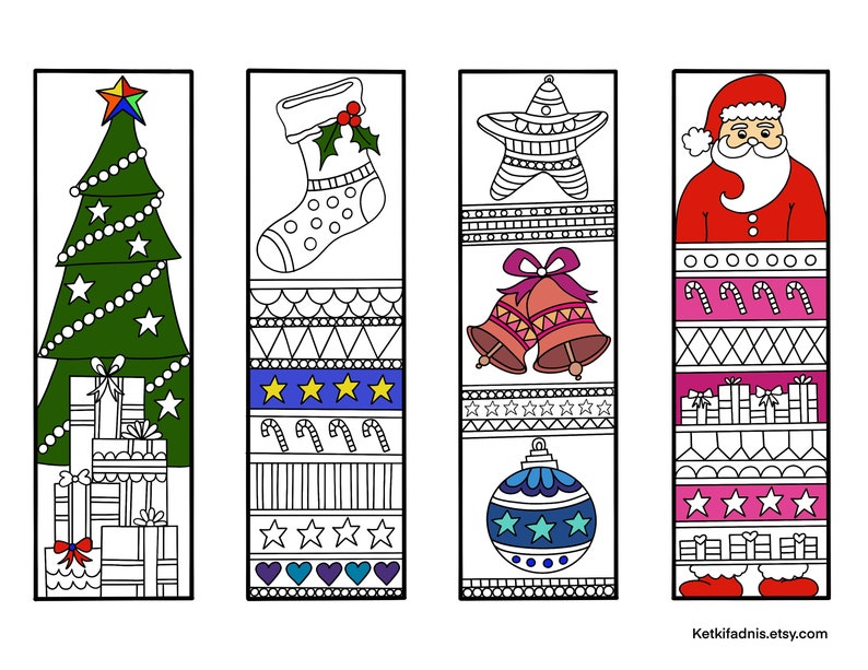 Christmas Coloring Bookmarks Instant PDF Download Bookmarks to Color