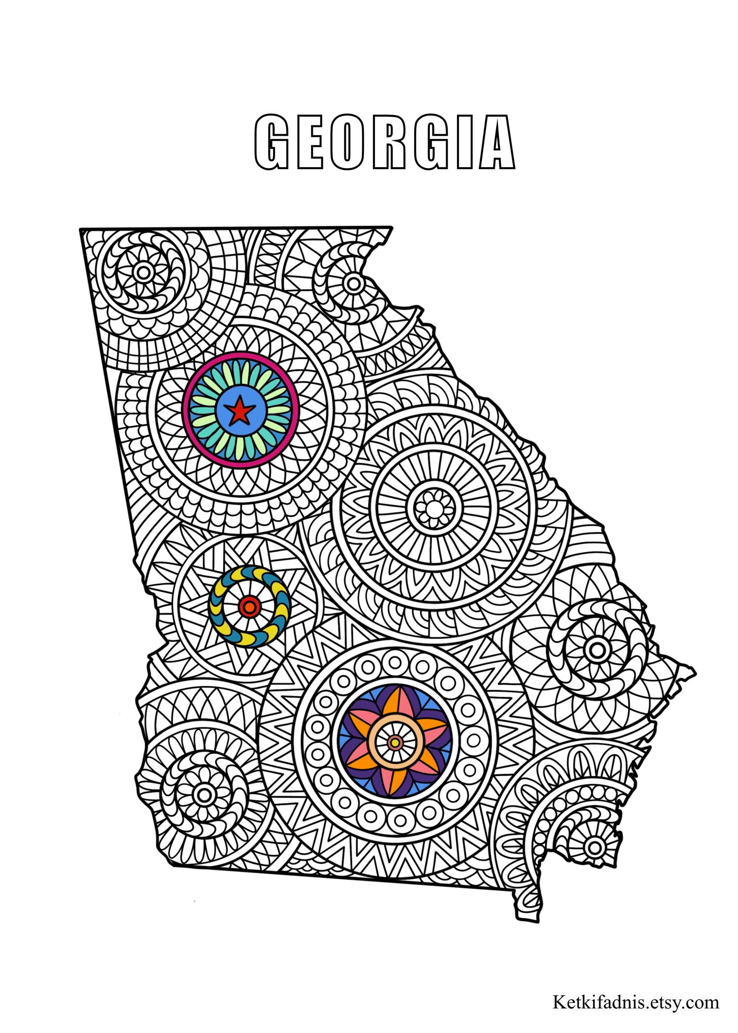 Georgia Map Colouring Page Digital Download PDF Zentangle - Etsy
