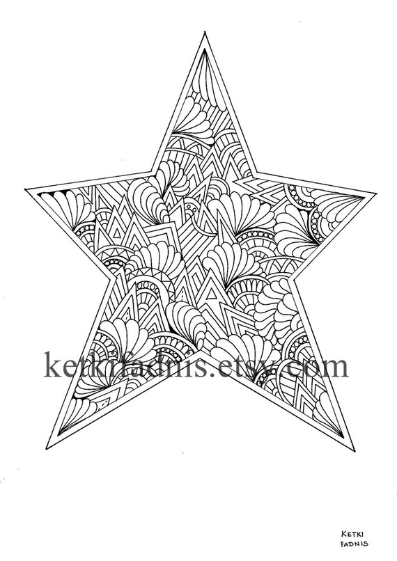 Christmas Star Coloring page - Instant PDF Download - Digital download -  Hand drawn - DIY - Coloring page