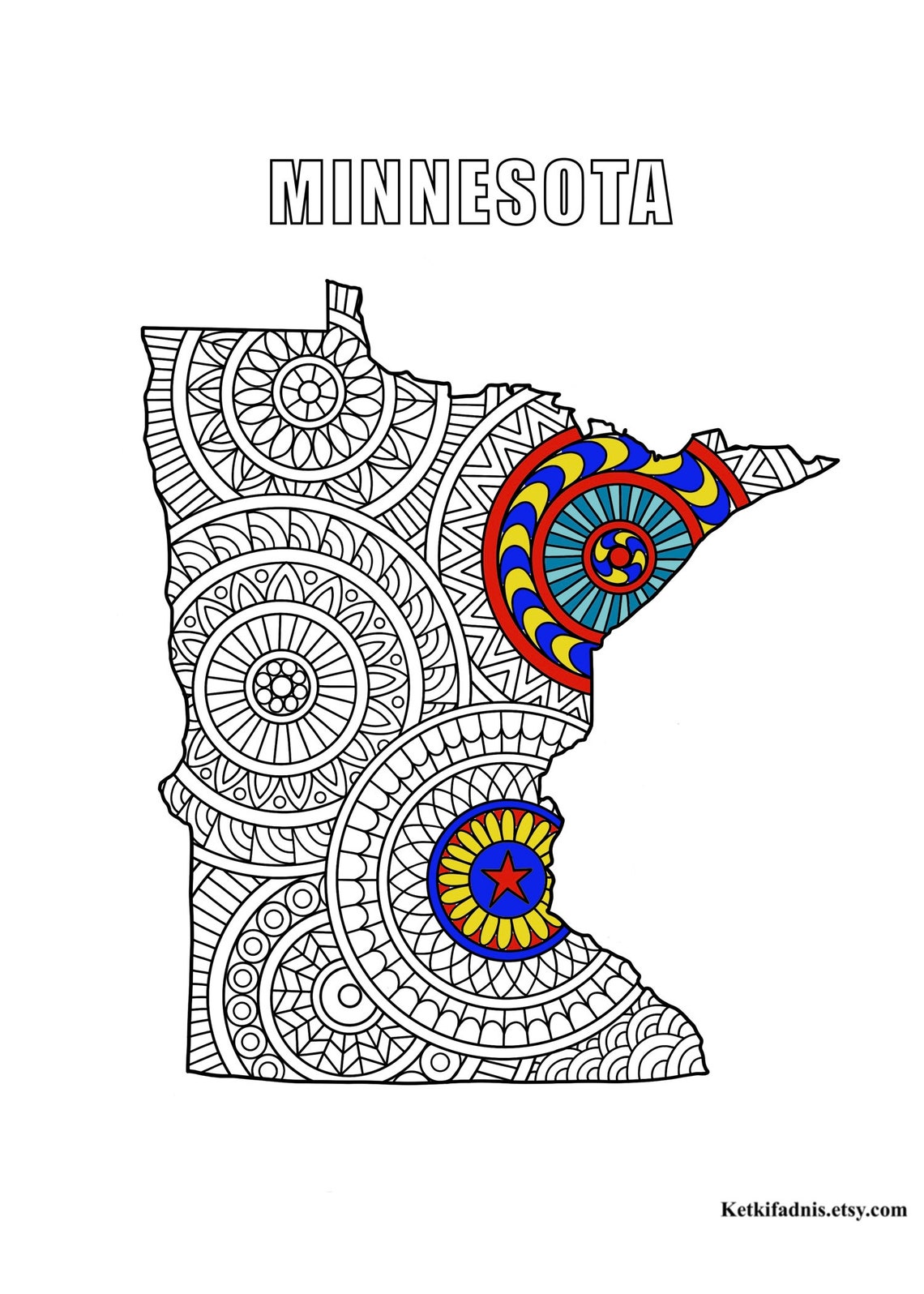 Minnesota Map Colouring Page Digital Download PDF - Etsy France