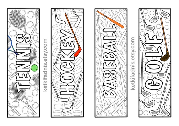 Sports Coloring bookmarks - bookmarks coloring page - PDF Download -  Digital download - Coloring page - colouring bookmarks