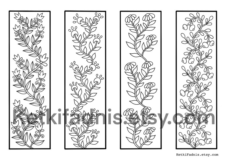 Download Paper Party Supplies Party Favors Coloring Page Flowers 6 Coloring Bookmarks Bookmarks Coloring Page Digital Download Diy Instant Pdf Download