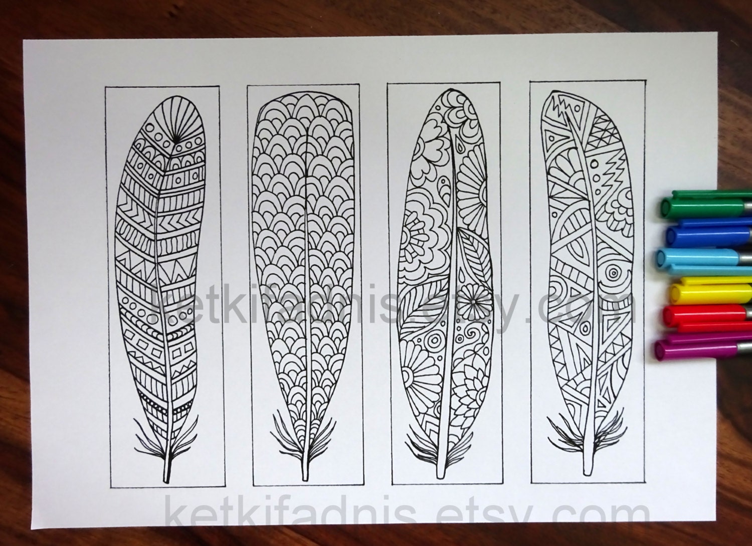 Coloring Bookmarks Feathers PDF Download Bookmarks to | Etsy