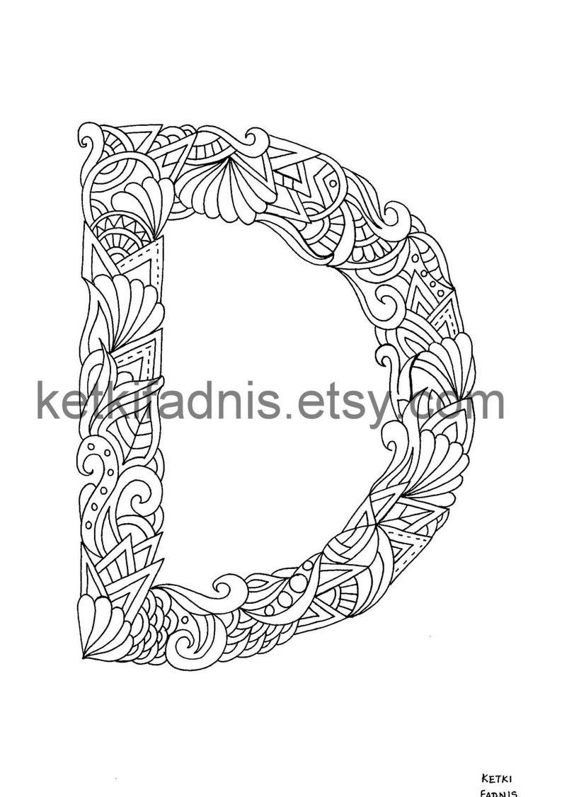 Letter D Coloring Page Instant PDF Download Alphabet Coloring Page Hand