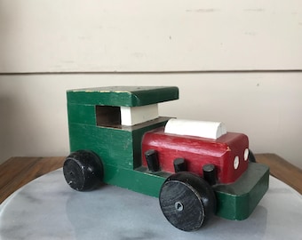 Vintage Red and Green Wooden Delivery Truck