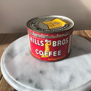 Vintage HILLS BROS Coffee tin - coffee can -1 lb can -Red Can Brand - The Original Vacuum Pack -with lid - drip grind -banded coffee tin