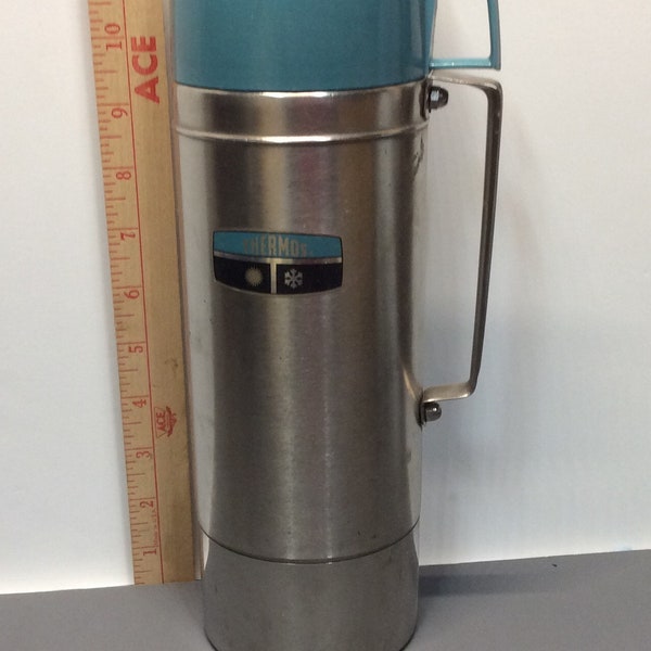 Vintage King Seely One Quart Stainless Steel Thermos Turquoise Cup