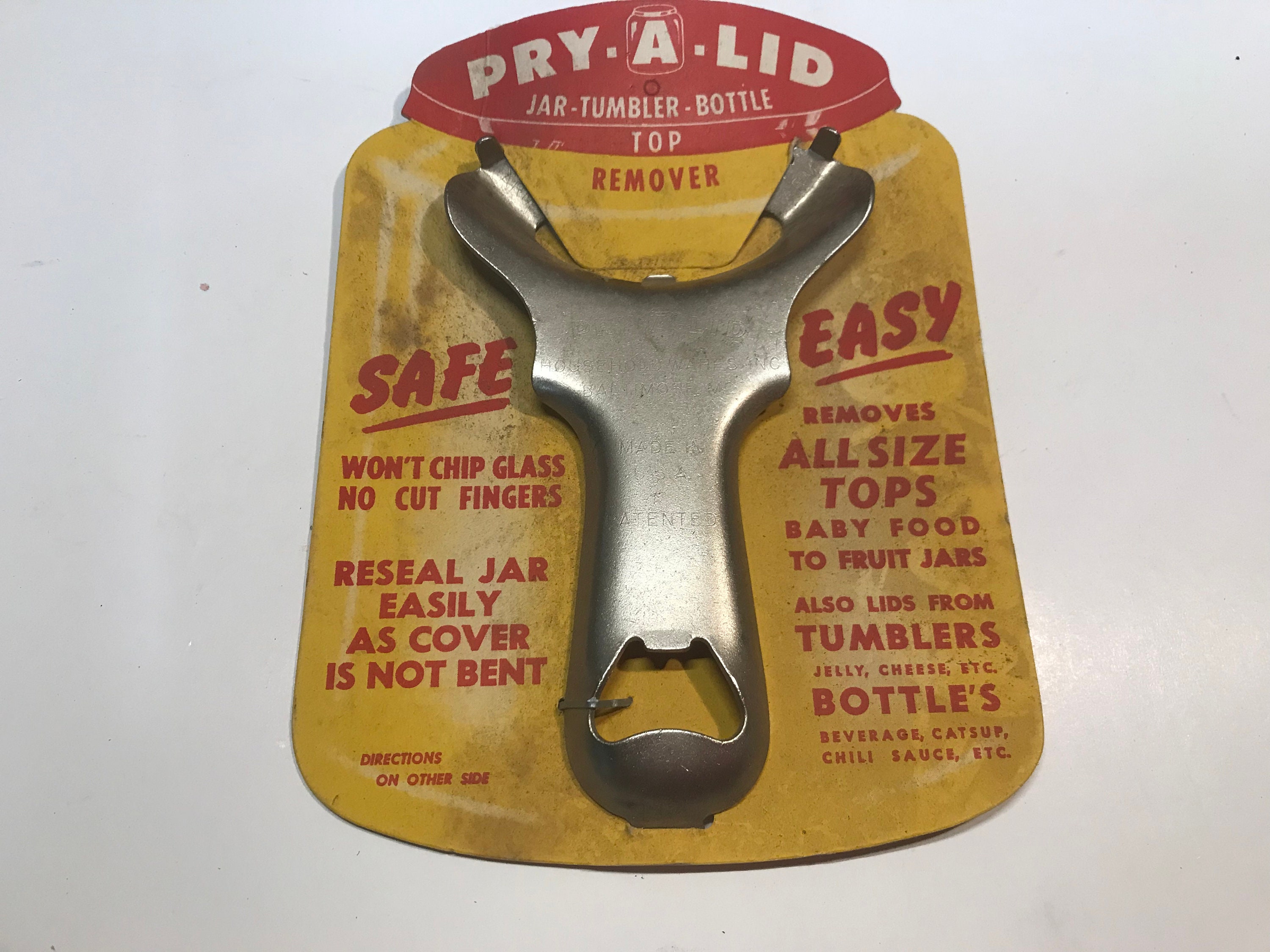 Blemished Vintage 1950s Pry-A-Lid Mason Jar Lid Opener & Bottle Cap Top  Remover