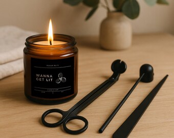 Wanna Get Lit - Scented Soy Candle Gift Set | Apothecary Candle, Wick Trimmer & Matches