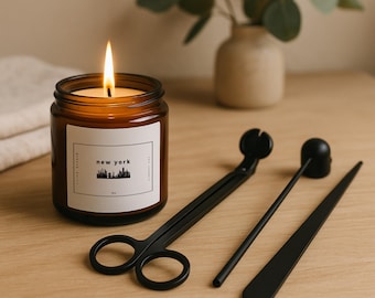 New York City Scape Amber Candle with Black Candle Care Gift Set