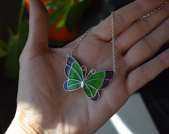 Butterfly pendant in silver and fire enamel