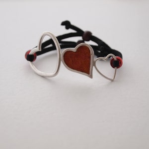 Bracelet 3 hearts silver and enamel fire. Adjustable bracelets image 4