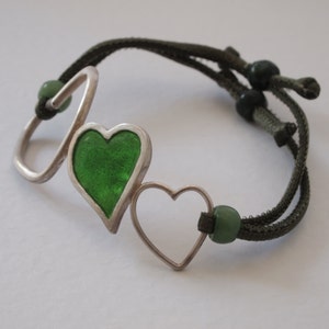 Bracelet 3 hearts silver and enamel fire. Adjustable bracelets image 2