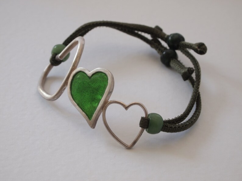 Bracelet 3 hearts silver and enamel fire. Adjustable bracelets image 2
