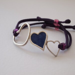 Bracelet 3 hearts silver and enamel fire. Adjustable bracelets image 3