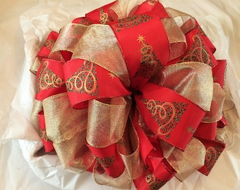 The Cadence Red & Gold Holly Christmas Tree Topper Bow