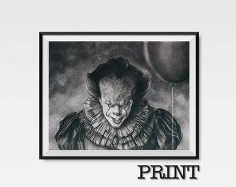 11.69” x 16.53” print of Pennywise from It. Originally hand drawn in charcoal on Cartridge paper