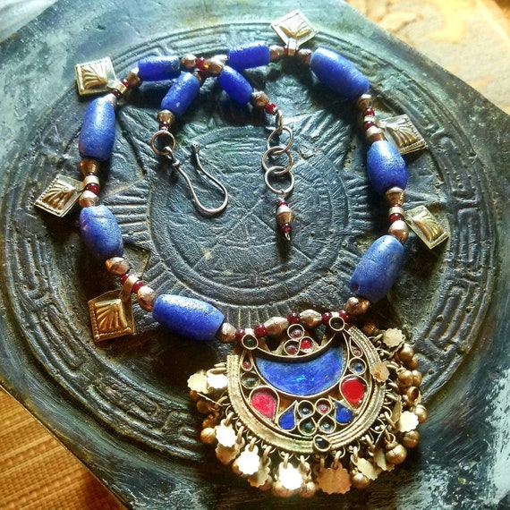 Afghan Pendant Necklace Old African Trade Beads Garnet Kuchi | Etsy