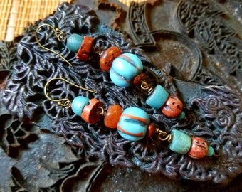 African trade beads Ghana Bauxite stone tribal beads ethnic necklace West Africa 